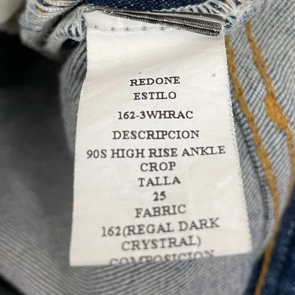 Re/Done Revolve Originals 90s High Rise Ankle Crop Button Fly Jean Dark Wash 25